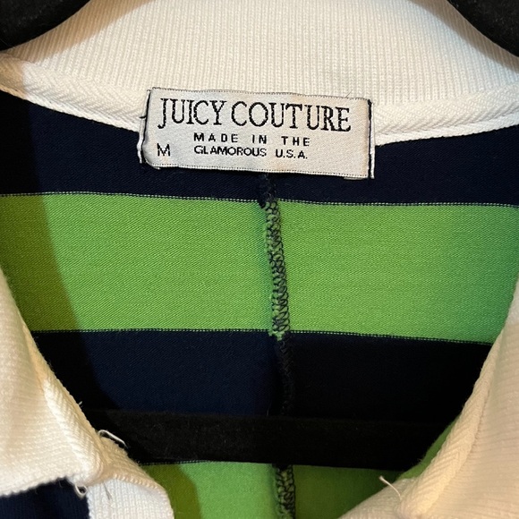 Juicy Couture long tunic top. Green/Navy stripes with white collar. Size M. - Picture 4 of 9